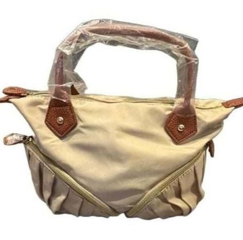 Sondra Roberts Nylon Pleated Shoulder Bag with Faux Leather Trim